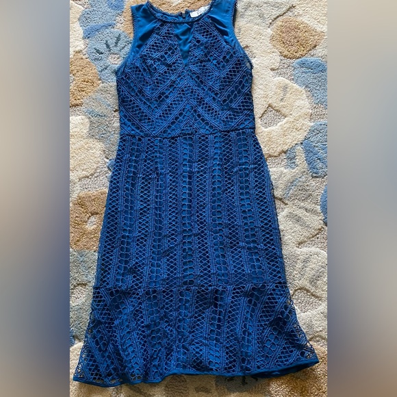 Adelyn Rae Sleeveless Audrey Embroidered Lace Flounce Shift Dress Celestial Blue - Picture 3 of 8